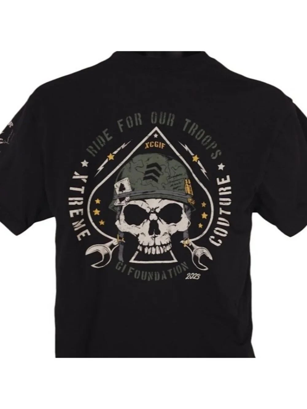Ride For Our Troops T Shirt Mens Size Medium Black XCGIF Randy Couture Skull